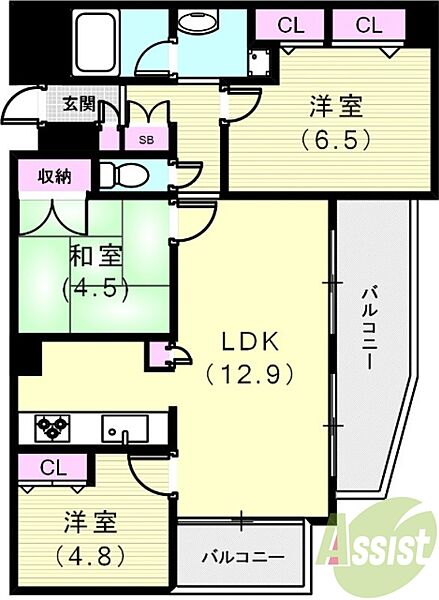 GROOVE神戸レジデンス ｜兵庫県神戸市兵庫区兵庫町1丁目(賃貸マンション3LDK・4階・62.56㎡)の写真 その2