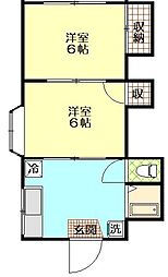 スカイハイツ小林 2DKの間取図画像
