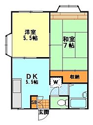 シャトル鹿島 2階2DKの間取り