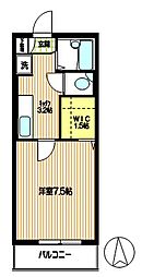 カーサフィオーレ 1Kの間取図画像