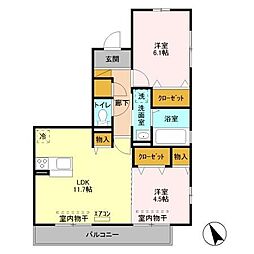 ラ ルーチェ　B 2階2LDKの間取り