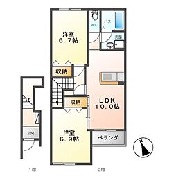 カーサ・アバンティー 2階2LDKの間取り