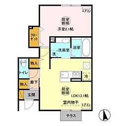 レガート知手　C 1階1LDKの間取り