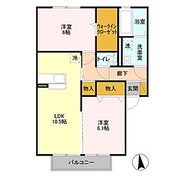 グラン・ジュテA 2LDKの間取図画像