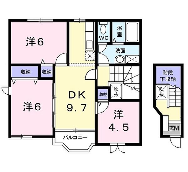 アイオーラI ｜茨城県神栖市深芝南3丁目(賃貸アパート3DK・2階・65.98㎡)の写真 その2