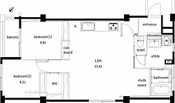 大倉山コーポラスB棟 2LDKの間取図画像
