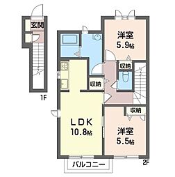 ブルームB 2LDKの間取図画像