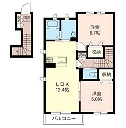 シャーメゾンクレスト 2LDKの間取図画像