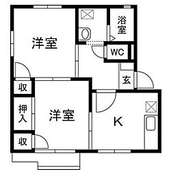 アーバンハイツA棟 2DKの間取図画像
