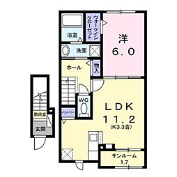 JR小海線 北中込駅 徒歩27分の賃貸アパート 2階1LDKの間取り