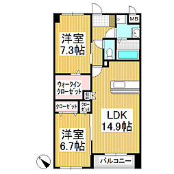 パーシモンB 2LDKの間取図画像