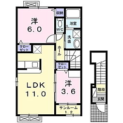 サウスラビリンス 2LDKの間取図画像