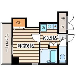 パークサイド大手町 3階1Kの間取り