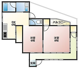 古江上1丁目アパート 1階2DKの間取り
