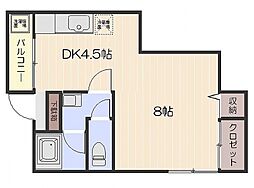 森脇アパート 2階1DKの間取り