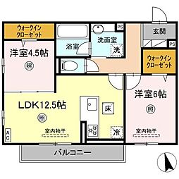 サンコートHIKARI 1階2LDKの間取り