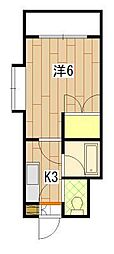 レジデンスK＆M 3階1Kの間取り