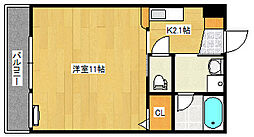 フリージアコート 4階1Kの間取り