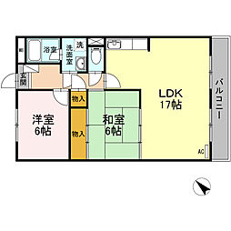 グランドール川内 3階2LDKの間取り