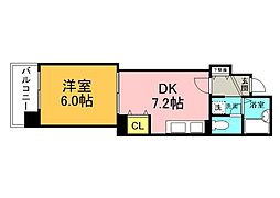 WELCOME舟入 4階1DKの間取り