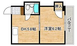 八宝ビル 4階ワンルームの間取り