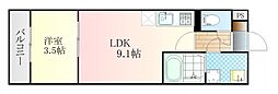 KLALISS西原 3階1LDKの間取り