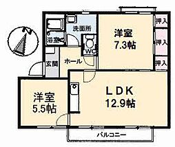 フレグランス上野 2階2LDKの間取り