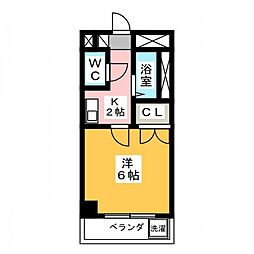 パームヒルズハラダ 6階1Kの間取り