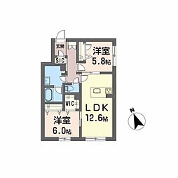 メゾンドノアール 102 1階2LDKの間取り