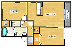 セジュール中山西 1階2LDKの間取り