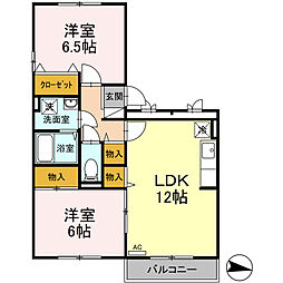 ラフィネ安芸　弐番館 3階2LDKの間取り