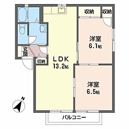 クレールＴ．Ｉ　　Ａ棟 1階2LDKの間取り