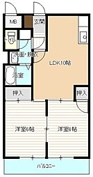 第2角谷ハイム 1階2LDKの間取り