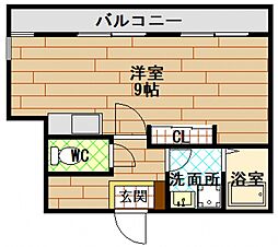 三篠ビル 2階ワンルームの間取り