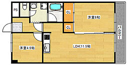 第2田寅ビル 2階2LDKの間取り