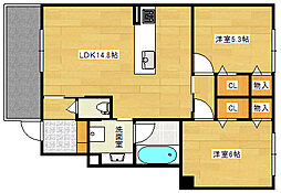 レーブコート 1階2LDKの間取り