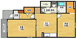 レジデンス　ブライト　Ｂ 1階2DKの間取り