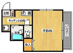 比治山エコテラス 7階1Kの間取り