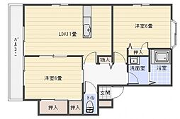 アセント古市 1階2LDKの間取り