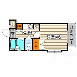 リバーパレス牛田新町 1Kの間取図画像