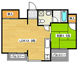 グリーンハイツ多田 1LDKの間取図画像