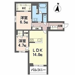 ラウンドヒルズK 2LDKの間取図画像