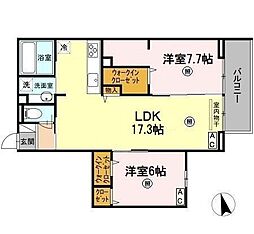 リーベル 2LDKの間取図画像