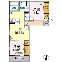 プリマベーラ 2LDKの間取図画像