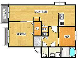 高崎ハイツB 1LDKの間取図画像