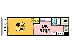 第二原本ビル 1DKの間取図画像