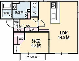 アンシャンテ 1LDKの間取図画像
