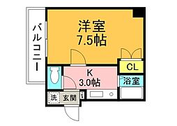 バオバブ白島 1Kの間取図画像