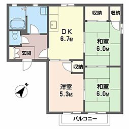 DIAS南幸C 3DKの間取図画像