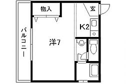 上原ビル 1Kの間取図画像